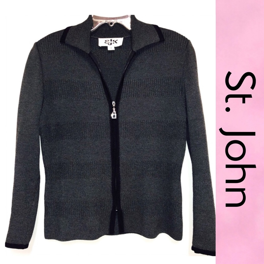 ✨New Price Drop!!✨ ST. JOHN SJK Zip Charcoal Gray Sweater 4 #VintageStJohn